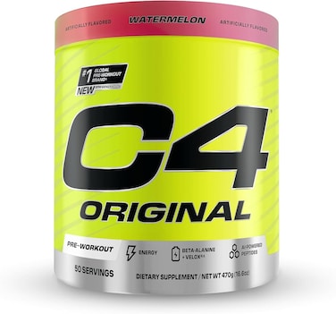 C4 Original Pre-Workout Powder Explosive Energy, Focus &amp; Endurance with Beta-Alanine, Creatine, and Arginine, Watermelon Flavor - 50 Servings