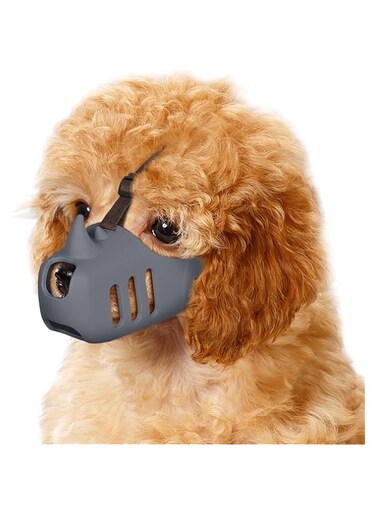 TERRIFI Dog Muzzle, Soft and Breathable Silicone Cage Muzzle for Small and Medium Dogs, Adjustable Strap, Prevents Biting and Chewing, Funny Rhino Design for Poodle and Dachshund (L)