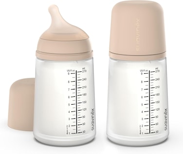 Suavinex Zero Zero Anti Colic Baby Bottle, No 1 Spanish Baby Bottle Brand, Minimizes Bottle Rejection &amp; Nipple Confusion, Perfect For Combo Feeding, 2Pk, 9Oz/270ml, Light Tone, Medium Flow Nipple