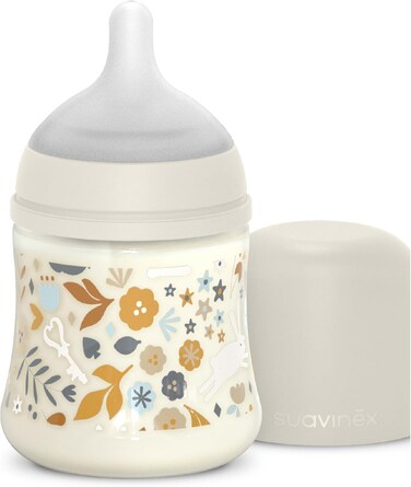 Suavinex Polyamide Baby Feeding Bottle With Slow-Flow Physiological Nipple Teat, Mimics Natural Breastfeeding Experience, 0+ Months 150ml - Grey