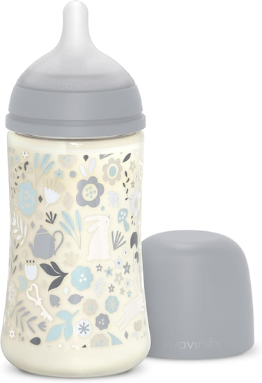 Suavinex Polyamide Baby Feeding Bottle With Medium Flow Physiological Nipple Teat, Mimics Natural Breastfeeding Experience, 3+ Months 270ml - Blue