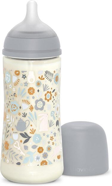 Suavinex Polyamide Baby Feeding Bottle With Thick-Flow Physiological Nipple Teat, Mimics Natural Breastfeeding Experience, +6 Months 360ml - Blue