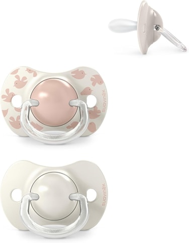 Suavinex, Pack Of 2 Pacifiers For Babies 6/18 Months, With Physiological SX Pro Silicone , Symmetrical And Flexible, Respects Teeth And Jaw Development, Birdies Pink