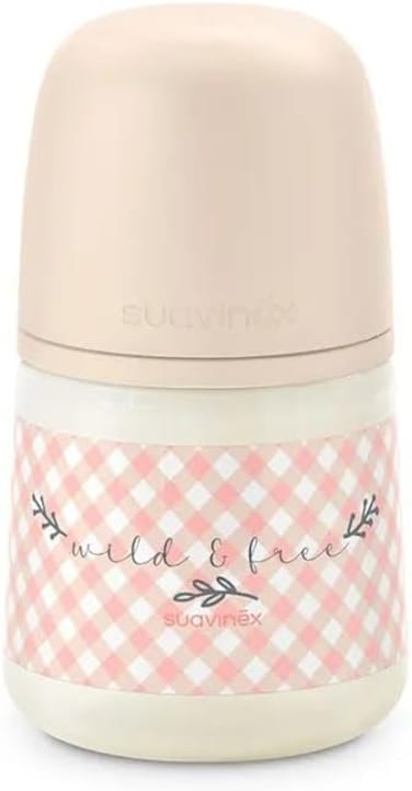 Suavinex, 150ml Bottle With Physiological SX Pro Silicone Teat With Anti-Colic Valve, Slow Flow (S) For Breast And Artificial Milk Or Water, Babies +0 Months And Newborns, Wild&amp;Free Pink