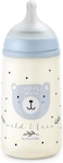 Suavinex, 270 ml Bottle With Physiological SX Pro Silicone Teat With Anti-Colic Valve, Medium Flow (M), For Liquids, Medium Density, Milk, Juice Or Water, Babies +3 Months. Wild&amp;Free Blue