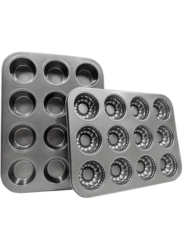 IELEK Non-stick Muffin Cupcake Pan for Baking Jumbo Donut Cake Moulds Tins Tray Set Bakeware Dishwasher Microwave Safe