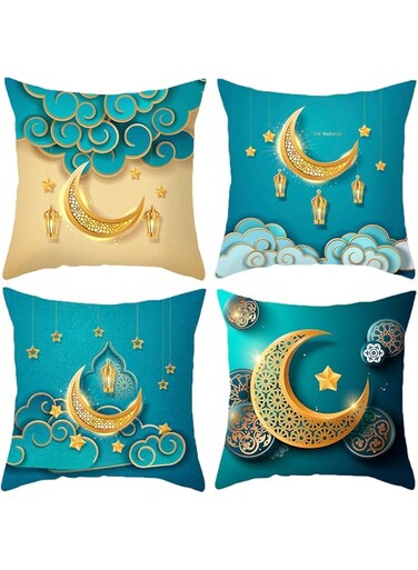 Ramadan Throw Pillow Covers Set of 4, Muslim Star Moon Decorative Pillow Cases Sofa Couch Decoration Cushion Covers 18x18", Throw Pillow Cases for Sofa Home Car Square Cushion Case for Sofa Bed Couch