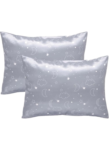 Pack Toddler Pillow Cases Baby Silk Satin Pillowcases 49 x 36cm Cot Bed Envelope Pillow Cover Kids Soft Travel Pillow Pair Cases for Boys Girls Machine Washable (Grey Cloud Moon)