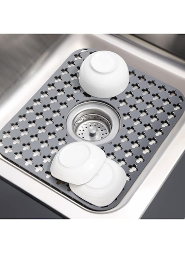 MAKINGTEC Sink Mats for Bottom of Kitchen Sink, PVC Eco-friendly Sink Protectors for Kitchen Stainless Steel Sink, Quick Draining Dish Drying Mat, Heat Resistant, Dark Grey, 1 PACK [14.17 * 11.81in]