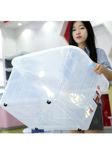 Clear Storage Box, Storage Bin with Wheels 52.5x38x32.5cm, Clothes Storage Box, Stackable Latching Box, Large Tote Storage Container for Work, Home Closet Organization, Tubs Boxes Organizing