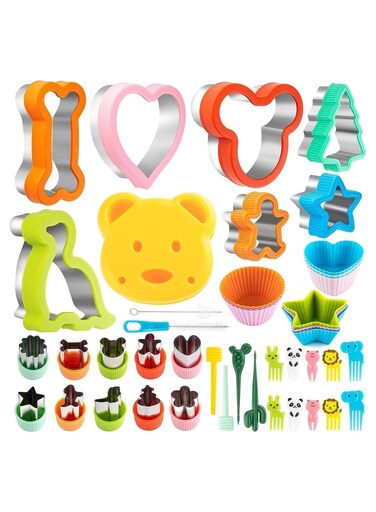 Sandwich Cutter for Kids 48 Pcs, DMG Cookie Cutters, Fruit Vegetable Shapes, DIY Mold Food Picks Bento Box, Mickey Mouse Dinosaur Star Square Heart Shape