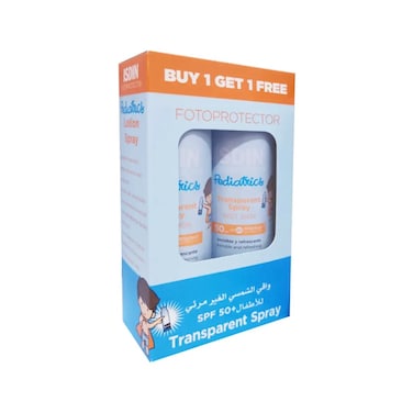 Fotoprotector Pediatrics Transparent Spray Wet Skin SPF 50 UVA UVB High Protection Invisible and Refreshing Sunscreen Spray for Kids 250 ml 1 + 1