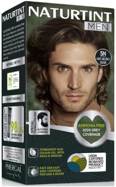 ناتورتينت صبغة شعر للرجال 5N كستنائي فاتح، 170 مل، جل صبغة شعر دائمة مع الماكا والجينسنغ، تغطية للشعر الرمادي بنسبة 100%، خالية من الامونيا