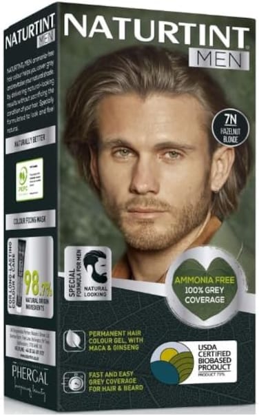 Naturtint Men Hair Color 7N Hazelnut Blonde, 170ml, Permanent Hair Colour Gel With Maca &amp; Ginseng, 100% Grey Coverage, Ammonia Free