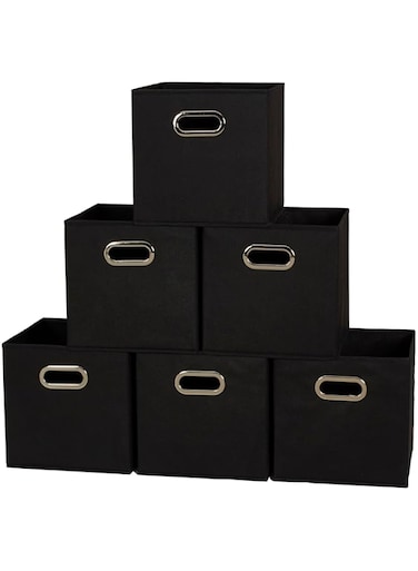 Household Essentials 80-1 Foldable Fabric Storage Bins   Set of 6 Cubby Cubes With Handles   Black