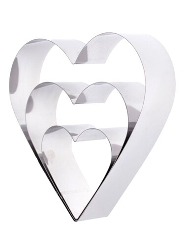 3-Piece Heart Shaped Cake Baking Tool Silver