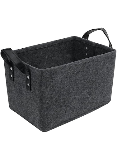 Aputue Felt Storage Basket, Black Open Storage Bins Boxes with Handle, Foldable Felt Basket Storage Bins, Felt Baskets for Storage Suitable for Clothes, Toys, Baby Products, Books