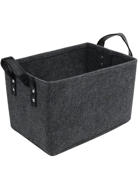 Aputue Felt Storage Basket, Black Open Storage Bins Boxes with Handle, Foldable Felt Basket Storage Bins, Felt Baskets for Storage Suitable for Clothes, Toys, Baby Products, Books