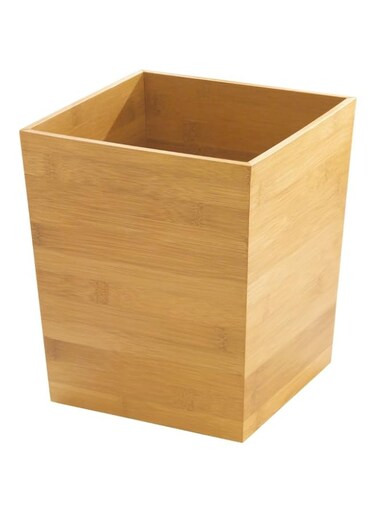 iDesign Formbu Wood Wastebasket, Small Square Trash Can for Bathroom, Bedroom, Dorm, College, Office, 8.5" x 10", Bamboo