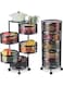 Multi-Layer Kitchen Storage Shelf Rotatable Steel Rack with 5 Layer Movable Wheels Fruit Vegetable Snack Organizer Stand Black 360 Degree Rotating Floor Rack Multi-Functional Round Basket Storage