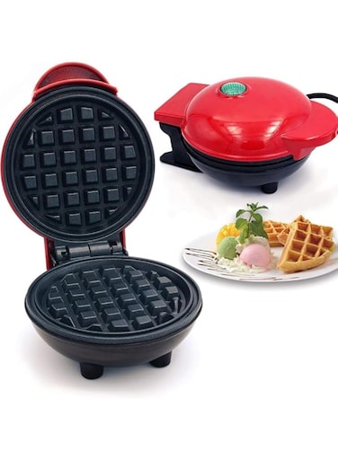 COOLBABY Mini Waffle Maker,Portable Personal Waffle Maker For Breakfast, Lunch, Or Snacks,Easy To Clean,Non-Stick Sides