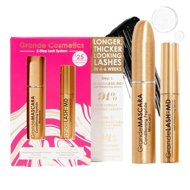 Grande Cosmetics 2-Step Lash System Set, Grandelash-Md &amp; Grandemascara Conditioning Peptide Mascara For Fuller, Healthier, Longer-Looking Lashes