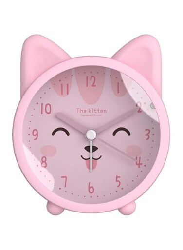 Children Alarm Clock, Cat Alarm Clock, No Tick Sound, Silicone Cute Animal Kitten Silent Alarm Clock, Alarm Clock Desk Accessories Projection Night Lights for Kids, Battery Operated for Bedroom, Pink