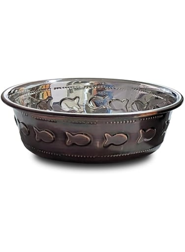 Saluki Premium Fish Embossed Pet Bowl, 350 ml Capacity, Antique Copper