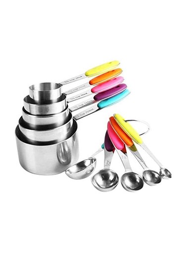 Steel Measuring Cups And Spoons Set Multicolour 10 Pieces