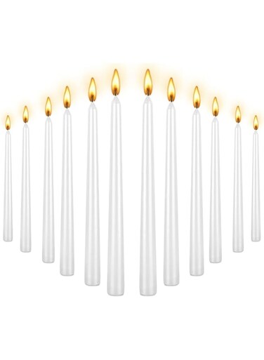 LBOYLOVE 12 Pack Tall Taper Candles-Dripless Dinner Candle Sticks，10 Inch Tall Taper Candles，Natural Wax with Cotton Wicks，8 Hour Burn Time (White)
