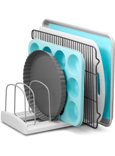 Storemore Adjustable Bakeware Rack Organizer, White