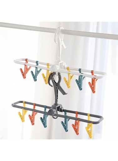 MAKINGTEC 2 Pack Sock Drying Rack, with Clips,Drying Rack Clothing Foldable with 24 Sock Clips 360&deg; Rotatable Hook for Drying Socks Towels Bras Gloves Baby Clothes Diaper Etc (17.7x3.7x8.6 inches)