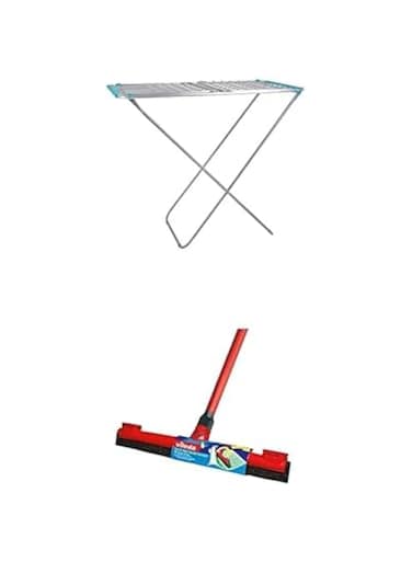 Delcasa Large Folding Clothes Dryer + Vileda Floor Wiper Easy Fix 42 CM with a Stick 42 x 4 x 136 CM Red