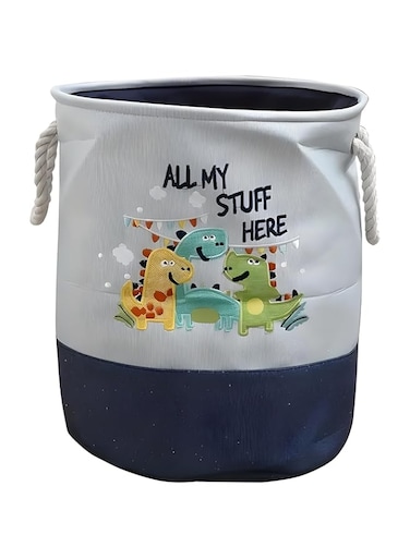 HOME DWELL Medium Embroidered Dinosaur Bucket - 36 x 37 cm for Kids' Room Storage