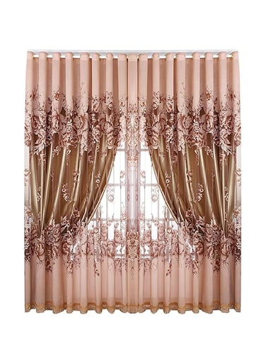 HALAMODO Floral Pattern Curtains for Living Room Dining Room-Decorative Curtain Elegant Peony Voile Curtain Tulle with Lace Window Panel Drapes Sheer-1PCS (W250xL100cm, Brown)