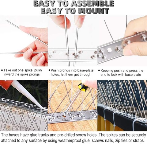 Stainless Steel Bird Spikes for Pigeons and Other Small Birds - No Plastic - Anti Bird Repellent Spikes Control Kit Assembled Spikes 50 Centimetre (Pack of 50)
