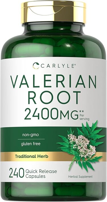 Valerian Root Capsules 2400mg   240 Pills   Highest Potency Per Capsule   Non-GMO, Gluten Free   Herb Extract Supplement   by Carlyle