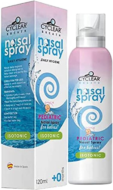 بخاخ انف متساوي التوتر للاطفال من سيكلير للاطفال بعمر 0 سنوات فما فوق، نظافة يومية للمساعدة في تنظيف وتنقية الممر الانفي، يخفف جفاف الانف، مصنوع من مصدر مياه البحر، 120 مل