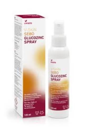 ليفستو V-Skin Sebo Glucozinc سبراي • عناية بالبشرة الدهنية وإصلاح حاجز الجلد للكلاب والقطط • 125 مل من فارماسي