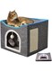 NeoStyle Foldable Cat House with Scratcher,Cat Bed for Indoor Cats,Cat Nest,Foldable Cat Cube Cave,Large Pet Play House with Fluffy Ball Hanging,Scratch Pad(new, grey)