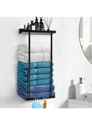 ANTOLE Towel Racks for Bathroom Wall Mounted,Extendable Bathroom Towel Rack Self-Adhesive with Shelf,Bath Towel Holder,Wall Hanging Metal Towel Shelf for Towel Storage,Wall Hanging Vertical Towel Bar