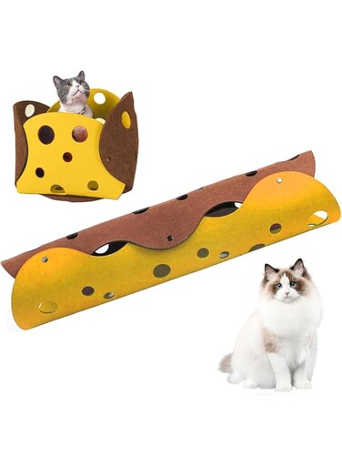 Ankila Cat Tunnel DIY Toy Foldable Cat Tunnel and Durable Removable Washable Felt Cat Litter Pet Toy for Cats Small Dogs, Rabbits or Small Animals, Puzzle Exercising Hiding (Yellow)