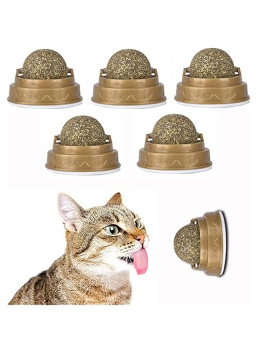 GLLDS 5 Pack Catnip Ball, Natural Catnip Toy Rotatable Playing Edible Balls Cat Toys, Self-Adhensive Wall Mounted 360 Degree Rotatable, Teeth Cleaning Catmint Toy for Cat Kitten Kitty