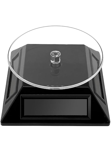eWINNER Solar Powered 360 Degrees Rotating Turntable Watch Phone Jewelry LED Light Display Stand Solar Powered Rotating Stand for store office Jewelry Display Stand (black)