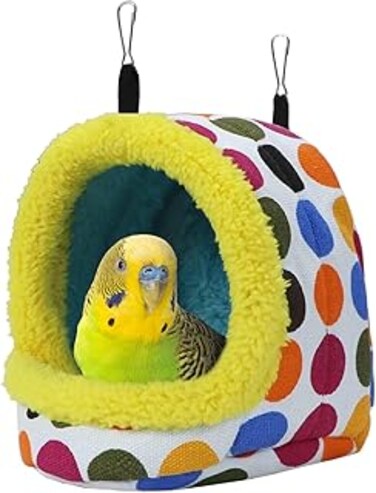 Joyzzz Bird Hanging Hammock, Medium Winter Warm Parrot Nest House Bed Plush, Snuggle Pet Cave Hammock Toy for Conure Lovebird Budgie Parakeet Cockatiel Cage Accessory