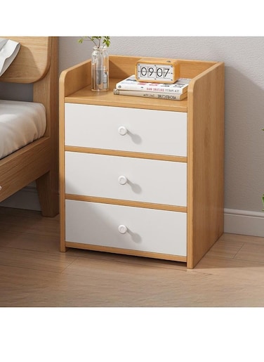 Three Drawer Nightstand, Lightweight Storage Cabinet, Simple Modern Style Super Narrow Bedside Mini Storage Cabinet for Bedroom, Living Room, Balcony (White)