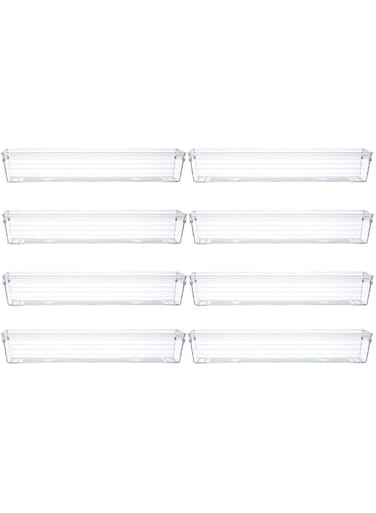 Backerysupply Clear Plastic Drawer Organizer Tray for Vanity Cabinet (12&rdquo;&times;3&rdquo;&times;2&rdquo;，Set of 8),Storage Tray for Makeup, Kitchen Utensils, Jewelries, and Gadgets