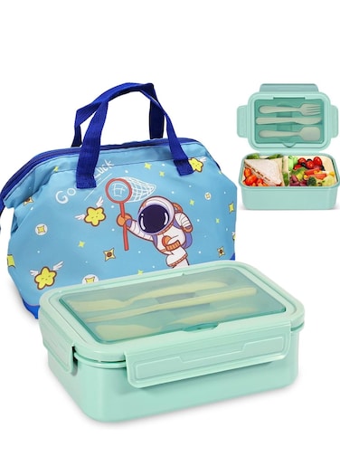 Lunch Box Container, Bento Lunch Box for Kids, 5 in 1 Lunch Box with Insulated Lunch Bag and Utensil Set, 1100ml Leak-proof Lunch Box(Green)