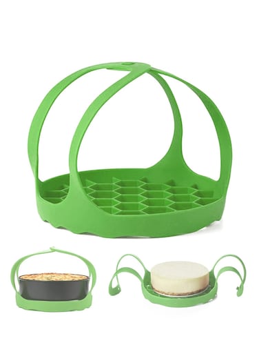 Silicone Steamer Sling Portable Non-Stick Steamer Sling Anti-scalding Baking pan Lifting Steamer Rack Egg Steamer Rack and Baking Pan Sling 6 Qt /8 Qt Green 21x21x2.5 cm