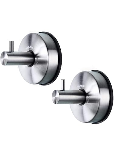 Yohom 2Pcs Stainless Steel Suction Cup Hooks Shower Holder - Removable Bathroom Shower Hook Suction Towel Rack and Kitchen Organizer for Towel Hook, Bathrobe and Loofah,Brushed Finish (Brushed)